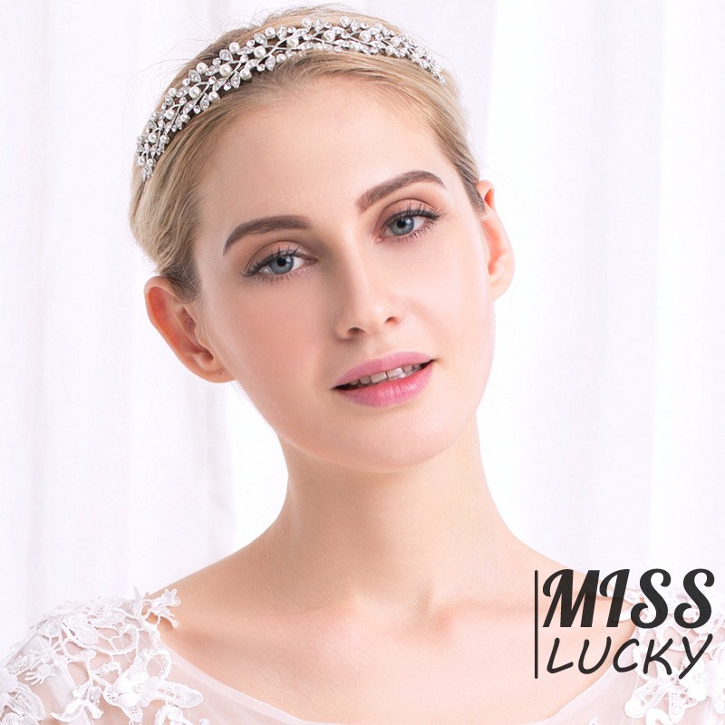 ❤HHN-VN New Korean Style Wedding Bridal Shiny Rhinestone Pearl Headband Fashion Princess Crown Bride