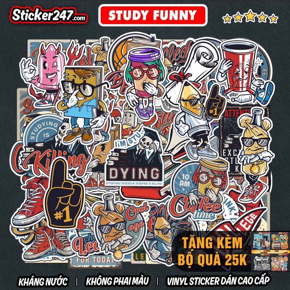 Sticker Funny School cool [2] 𝑭𝒓𝒆𝒆𝒔𝒉𝒊𝒑 chống nước, sticker dán laptop, điện thoại, đàn guitar, mũ bảo hiểm, vali, ipad