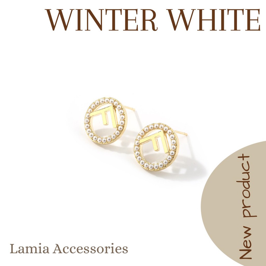 Bông tai chữ F đính đá vàng E64