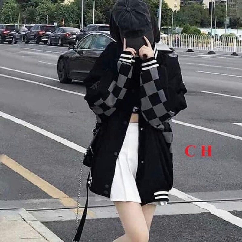 Áo Bomber Kẻ Caro, 64☘️ Chất nỉ da cá tàu dầy đẹp mịn ko xù🍀Khoác nam nữ Unisex thu đông🍀Jacket thể thao Bóng chày