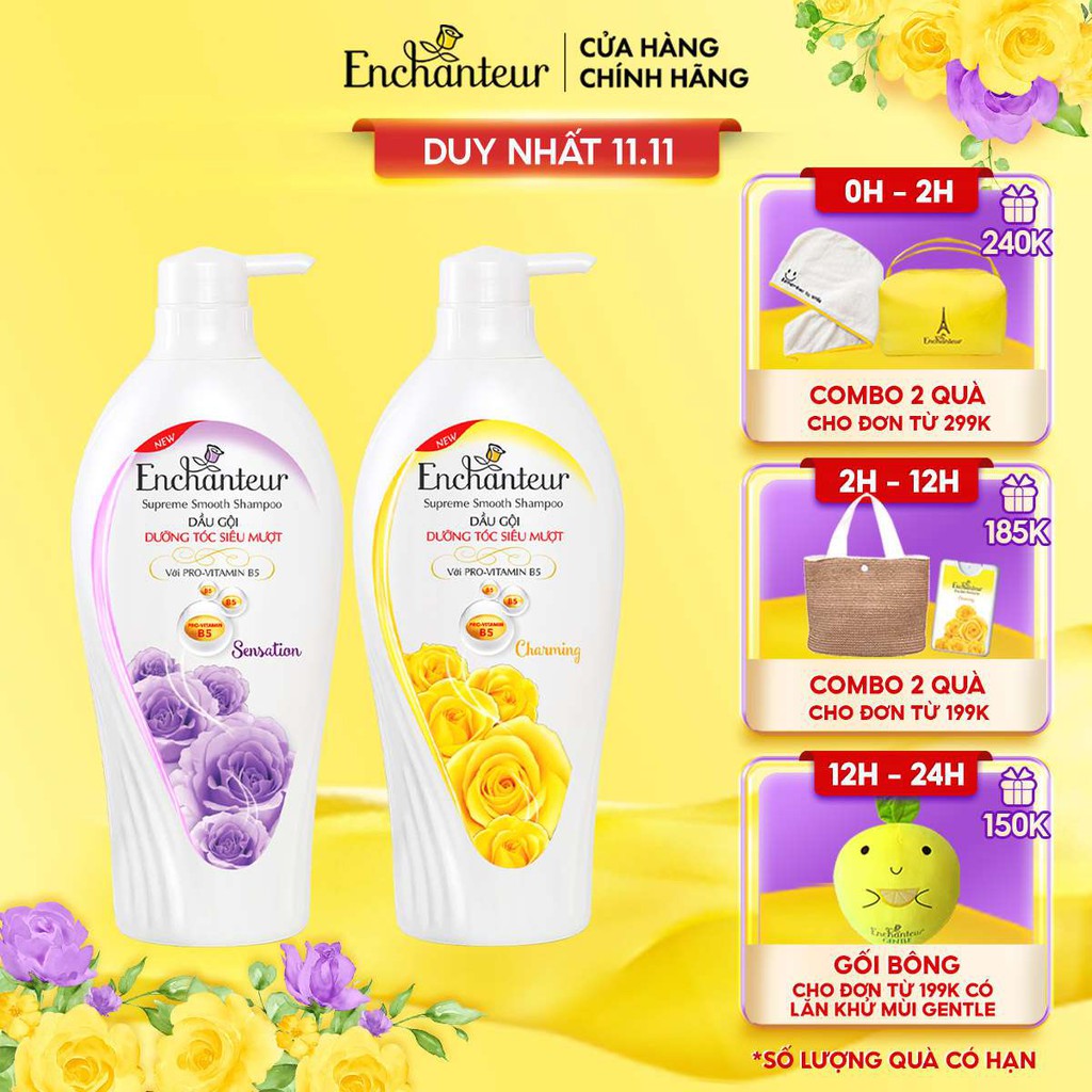 [Mã FMCGMALL -8% đơn 250K] Dầu gội nước hoa Enchanteur dưỡng tóc siêu mượt 650gr