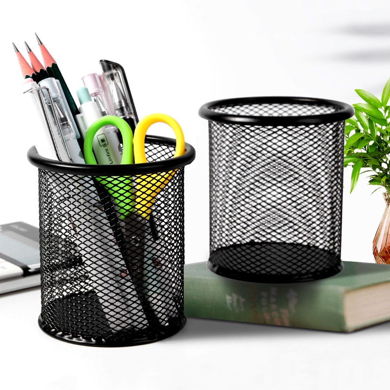 Ống đựng bút bằng kim loại màu đen tiện lợi phù hợp cho học sinh/ văn phòng