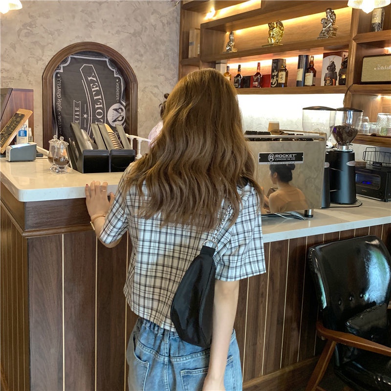 Áo Sơ Mi Tay Ngắn Kẻ Sọc Caro Phong Cách Hàn Quốc 185269 Áo Sơ Mi Ngắn Cổ Bẻ Thời Trang Mùa Hè