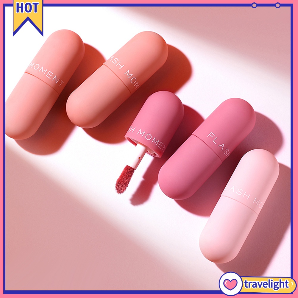 Set 3 son nhung lì dạng lỏng thiết kế vỏ hình viên thuốc mini dễ thương