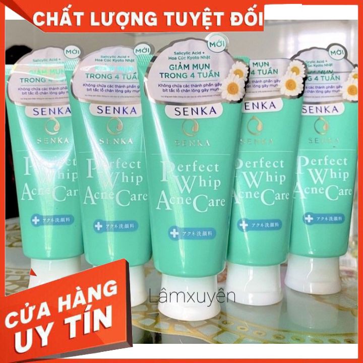Sữa Rửa Mặt Senka Dành Cho Da Mụn 100g Perfect Whip Acne Care làm sạch bụi bẩn bã nhờn ngừa mụn giúp sáng da