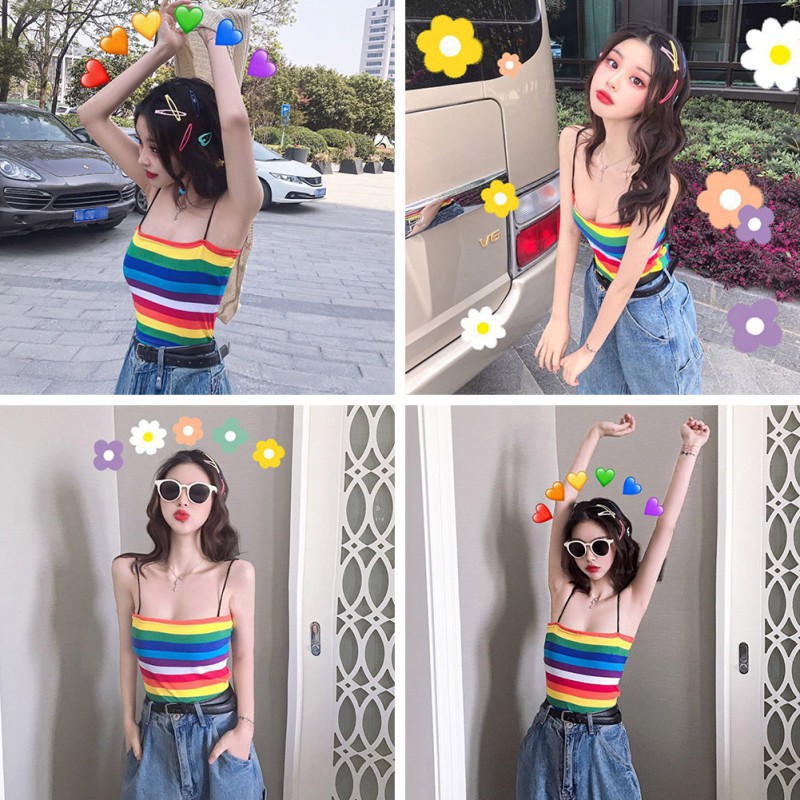 Áo nữ không tay họa tiết sọc cầu vồng thời trang quyến rũ | BigBuy360 - bigbuy360.vn