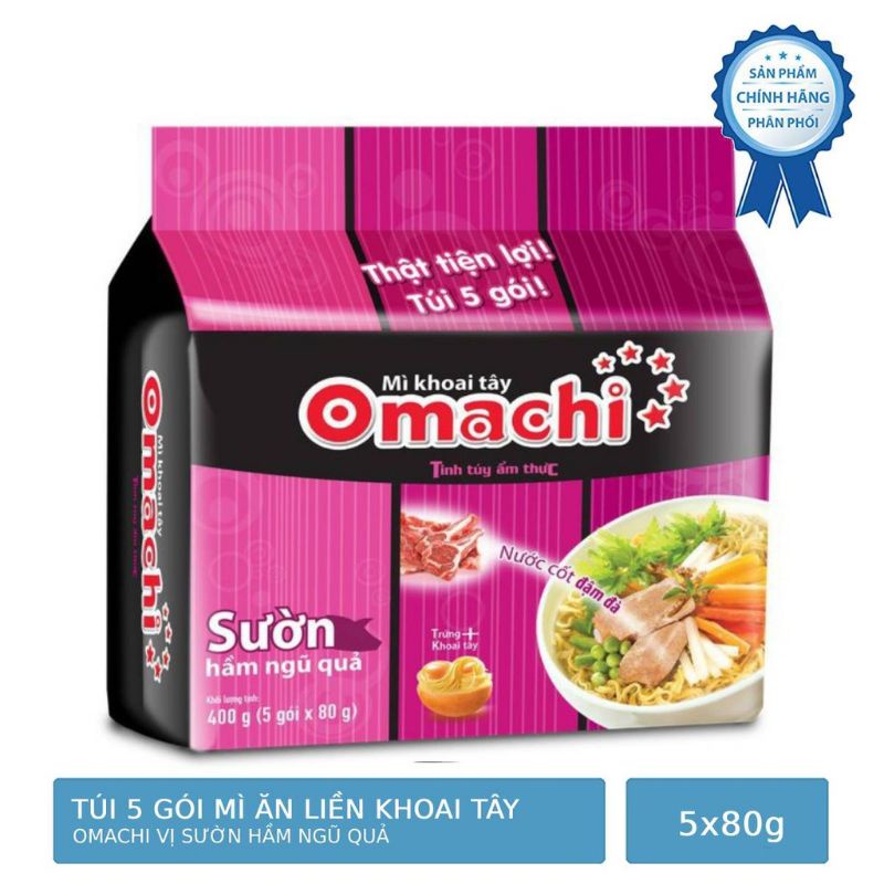 Túi 5 Gói Mì Khoai Tây Omachi Đủ Mùi Sườn/Tôm/Bò/Sốt 80g | BigBuy360 - bigbuy360.vn