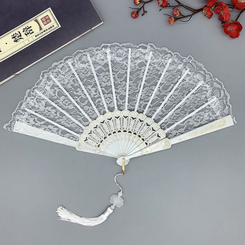 Quạt Xếp Phối Ren Họa Tiết Hoa Phong Cách Trung Quốc Cổ Điển Độc Đáo Trang Trí Nhà Cửa
