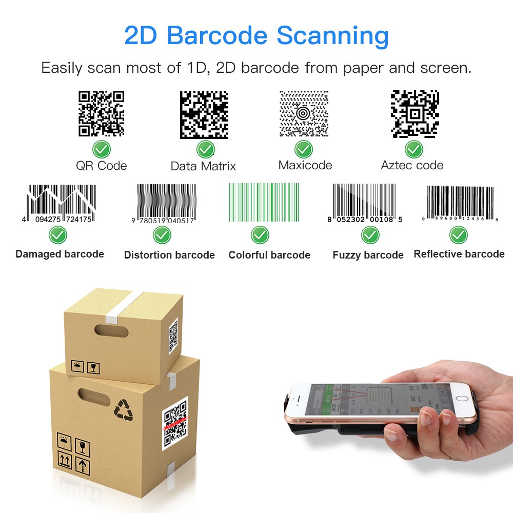 Eyoyo 2D Back Clip Bluetooth Barcode Scanner Work with Phone, Portable Barcode Reader with Bluetooth Function 1D 2D QR Image Scanner PDF417 Data Matrix Code Maxicode Scanning Compatible with Android, iOS System