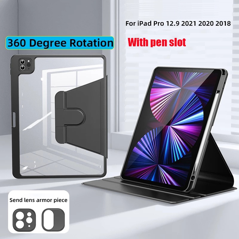 Ốp Máy Tính Bảng Da Kèm Giá Đỡ Nam Châm Xoay 360 Độ Chống Sốc Cho iPad Pro 12.9 2021 Pro 12.9 2020 2018
