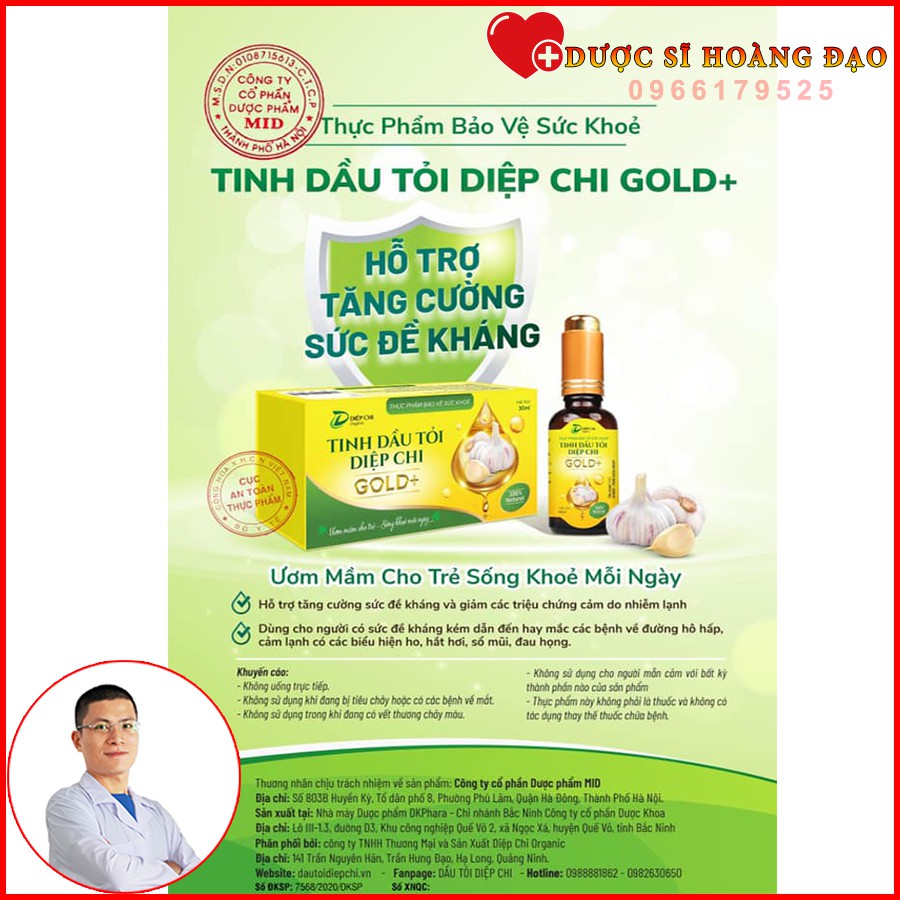 TINH DẦU TỎI DIỆP CHI GOLD+ [Mẫu mới] Giúp HỖ TRỢ TĂNG ĐỀ KHÁNG VƯỢT TRỘI-Tặng 2 gói chất xơ hòa tan giúp bé hết táo bón