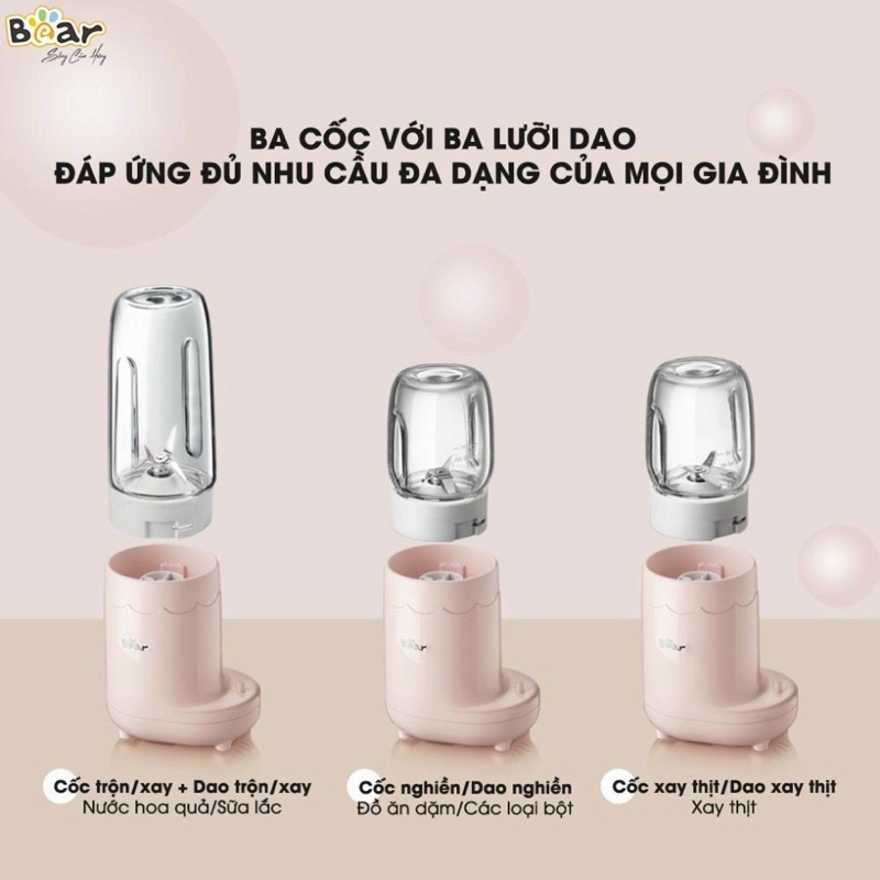 (Bản quốc tế bh 18th) Máy xay 3 cối bear bản quốc tế, máy xay bear cho hé ăn dặm