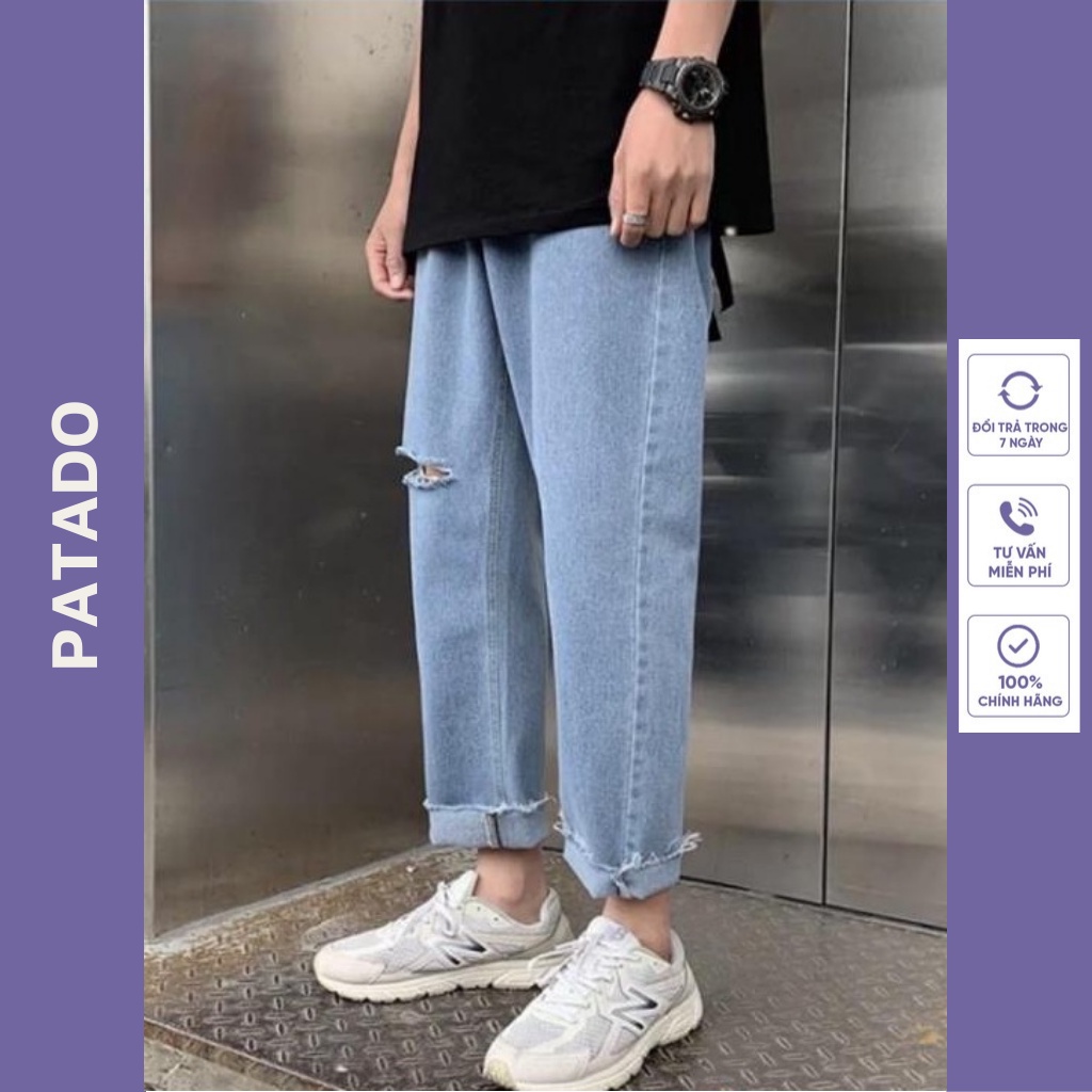 Quần jean baggy nam đen xanh rách gấu rách gối style hàn quốc 2022