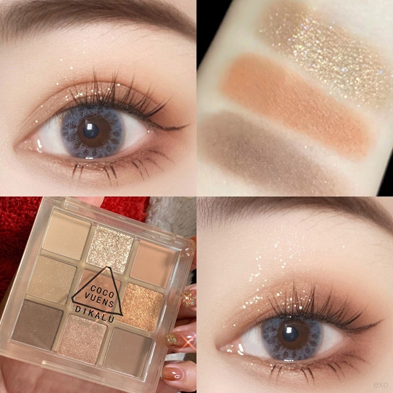 Bảng Phấn Mắt DIKALU 9 Màu Tông Đất Lấp Lánh