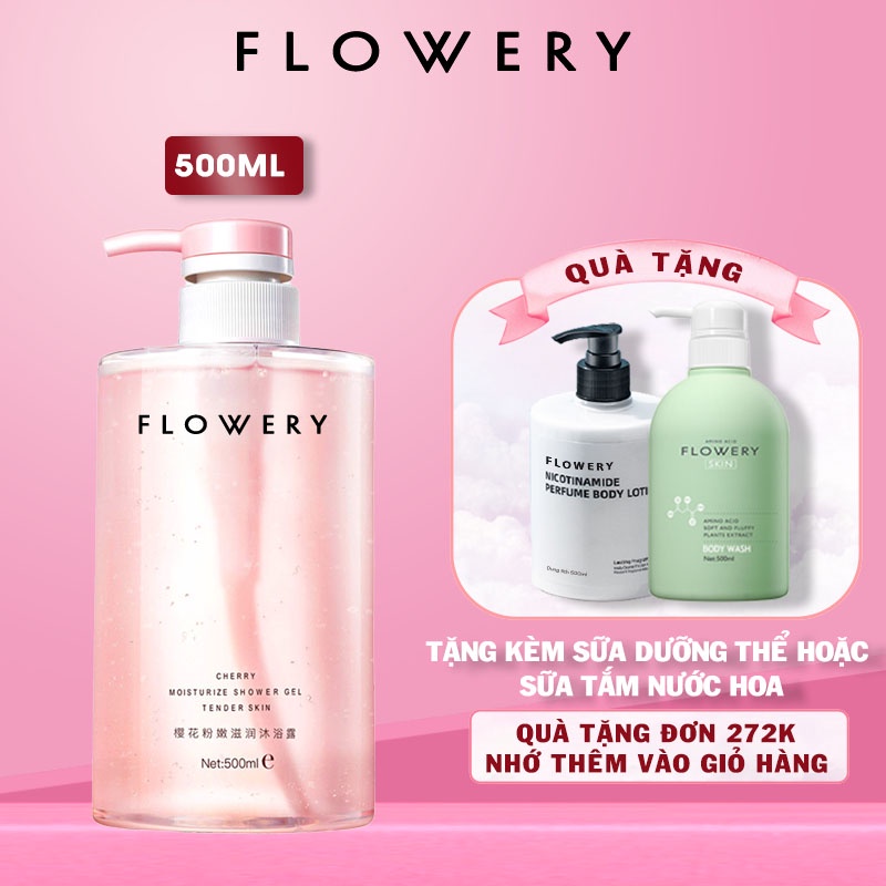 Sữa tắm nước hoa hoa anh đào Niacinamide dưỡng trắng da Flowery 500ml