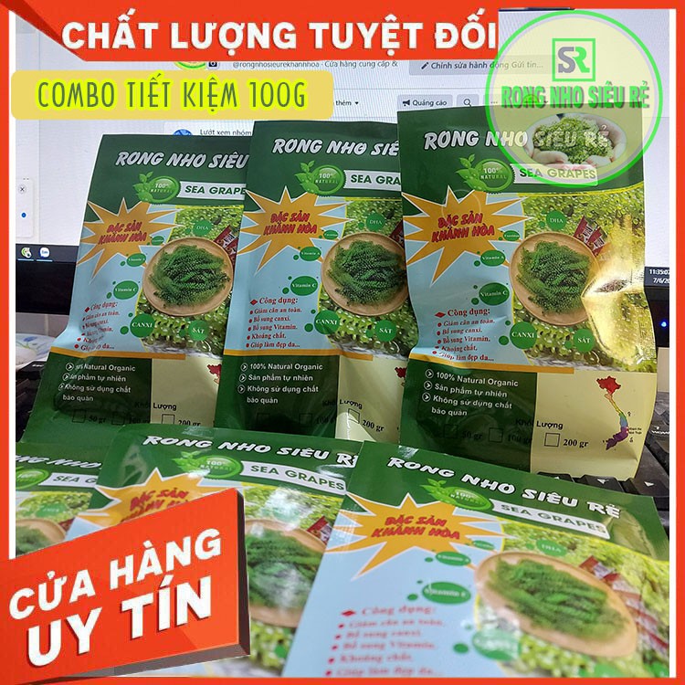 Rong nho tách nước, rong nho biển, ăn vặt, combo 10 gói 100g tặng thêm 2 chai sốt mè rang kewpie 180ml