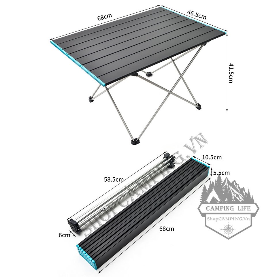 Bàn nhôm gấp gọn nhiều màu dành cho cắm trại dã ngoại cỡ Lớn- (size XL): mặt bàn 68 x 46cm, cao 41cm - Nặng 1.6Kg