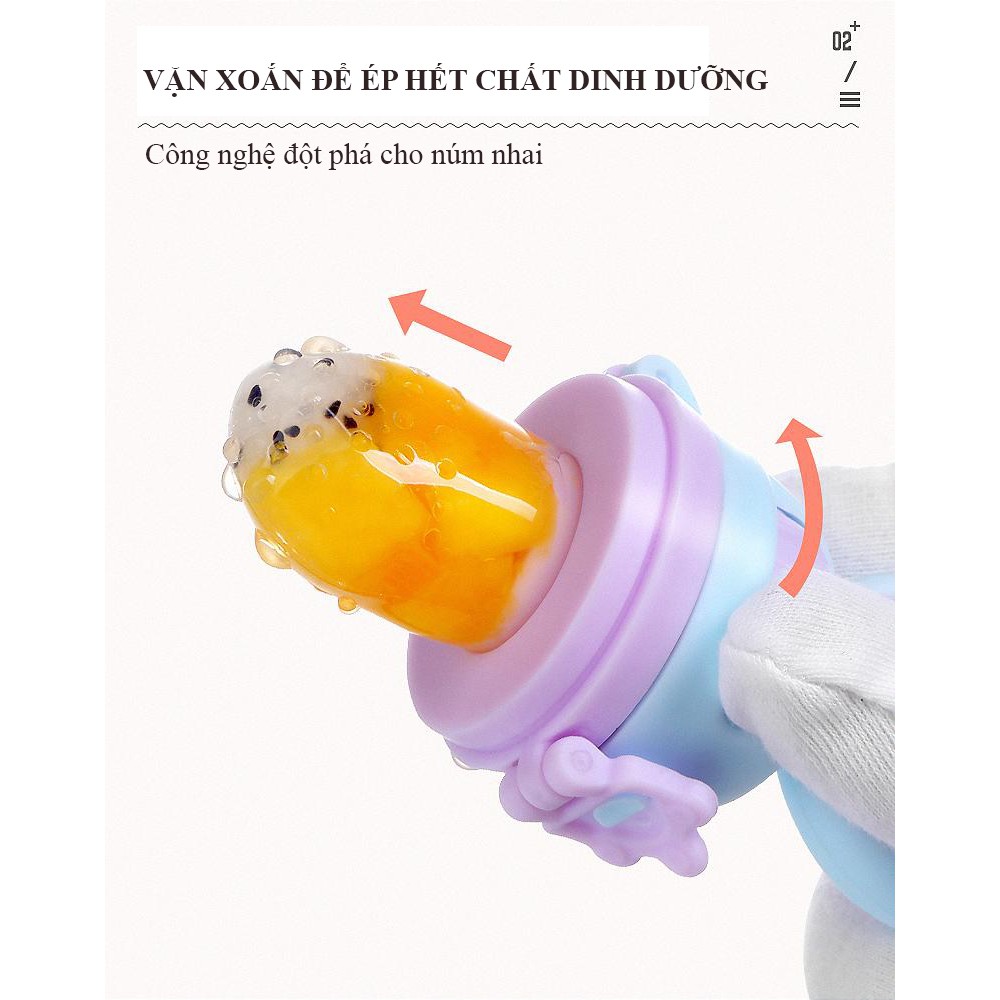 [Khóa siết dồn thức ăn] Combo 2 túi nhai ăn dặm cho bé HOYBELL Silicone, chống hóc, có Barcode siêu thị - công nghệ 2021