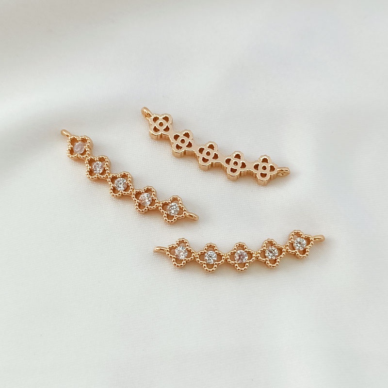 Mặt Dây Chuyền Hình Cỏ Bốn Lá Mạ Vàng 14K Đính Đá Zircon Màu Sắc Tự Làm