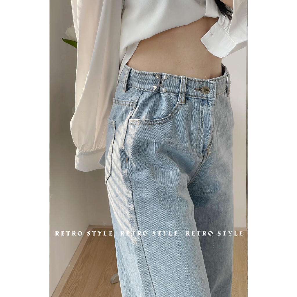 Quần Culottes Jean bò cạp cao năng động Thụng Móc Cài dài 100cm