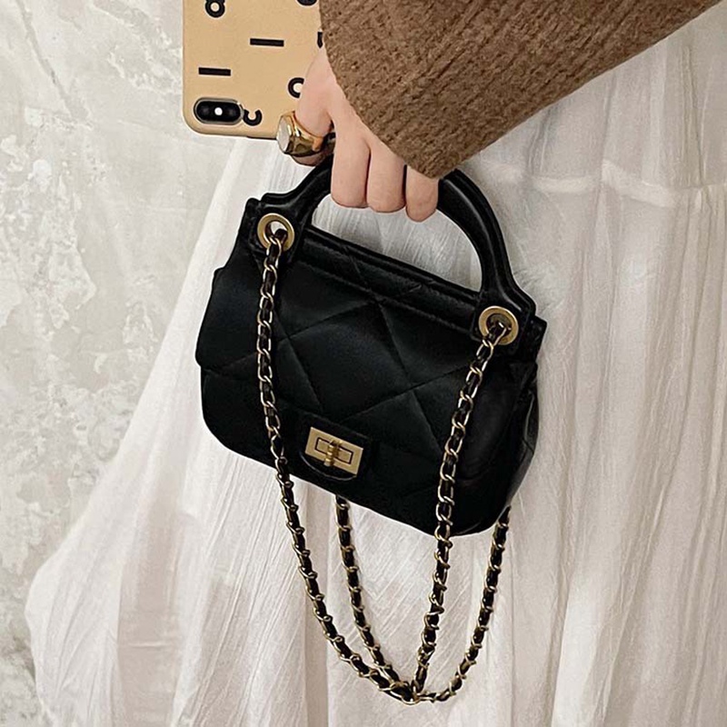 Túi xách IELGY nhỏ đeo chéo vai có khóa phối dây xích và họa tiết hình thoi sang trọng cho nữ