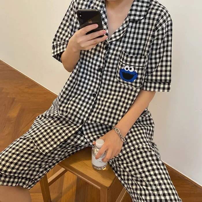 Bộ Pijama Kẻ Thêu Hoạt Hình Hót Hít HC | BigBuy360 - bigbuy360.vn