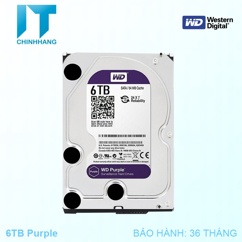 Ổ cứng HDD WD 6TB PURPLE WD60PURZ - Hàng Chính Hãng