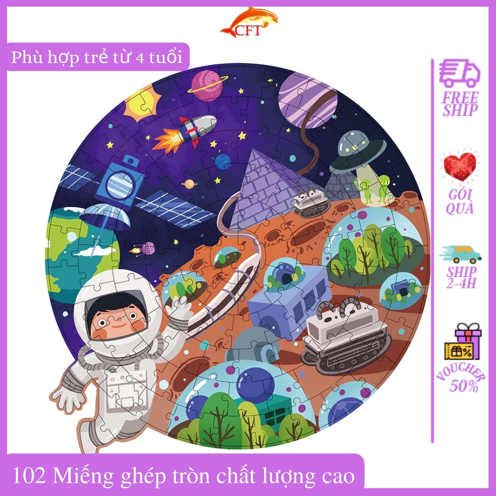 Xếp Hình Cho Bé Từ 4 Tuổi  Puzzle Hahowa 100 Mảnh Chất Liệu Cao Cấp Tranh Ghép Hình Tuyệt Đẹp Hộp Đẹp Có Dây Đeo