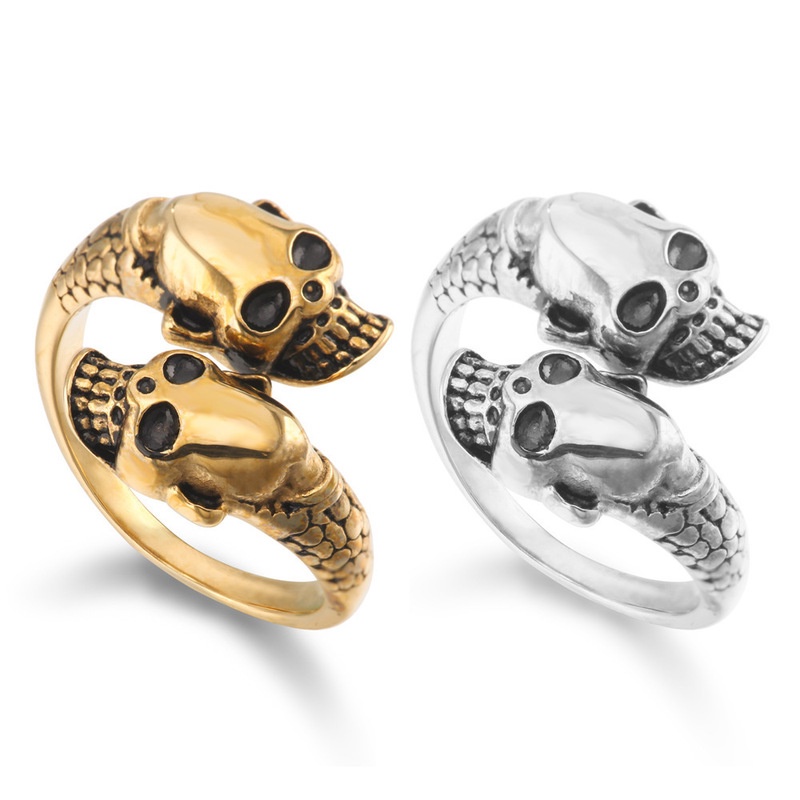 Nhẫn Hình Đầu Lâu Bằng Thép Không Gỉ Có Thể Điều Chỉnh Phong Cách Gothic