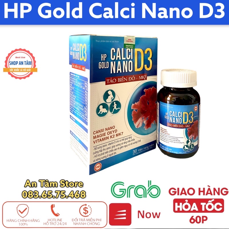 HHP Gold Calci Nano D3 Tảo Biển Đỏ K2 Bổ sung canxi, chống còi xương, loãng xương, phát triển nhan