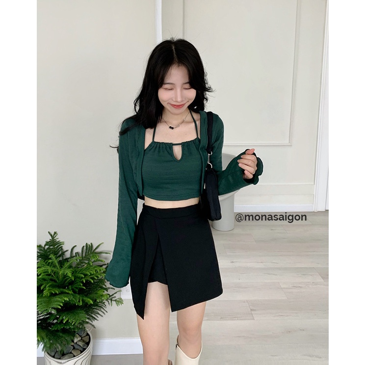 Chân váy ngắn xẻ tà MONÁ- MANDA ĐEN