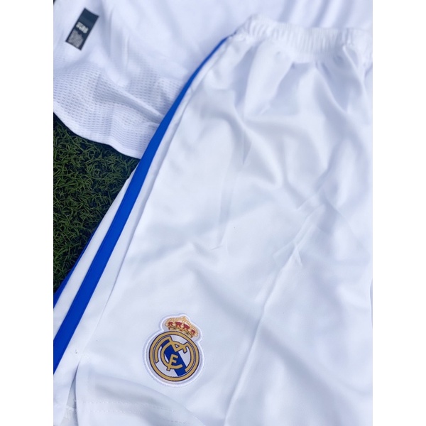 Set bộ quần áo bóng đá vải gai thái clb real 2021 2022 full màu trắng
