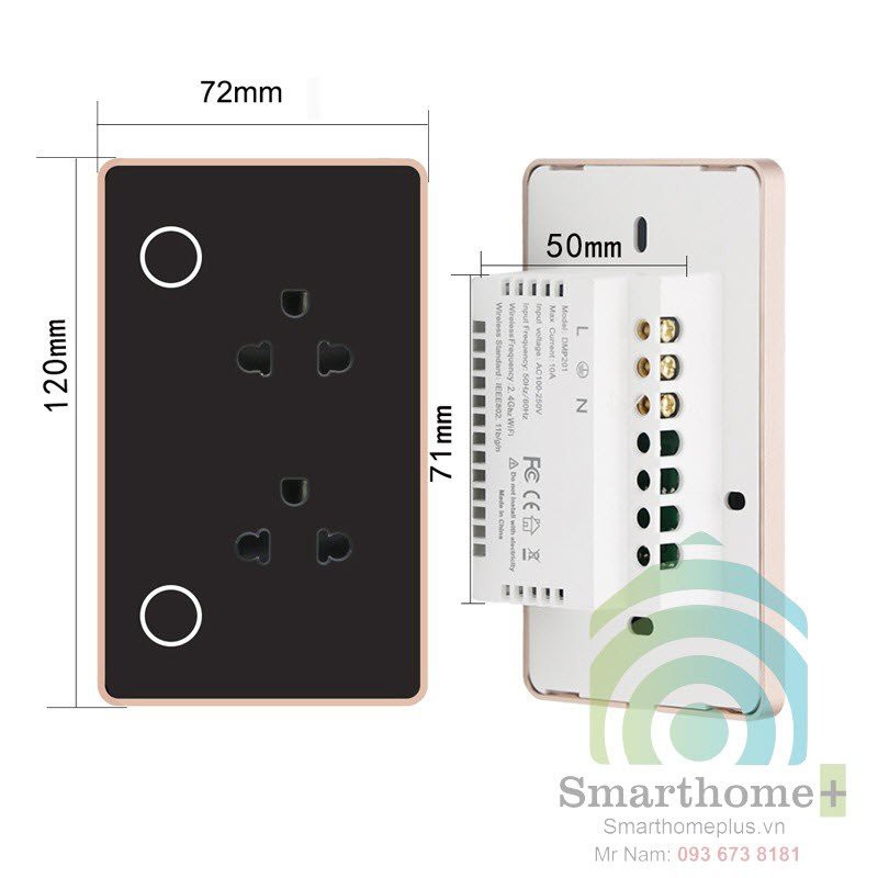 Ổ Cắm Âm Tường Viền Kim Loại Chữ Nhật Wifi Tuya SHP-SW1VKL