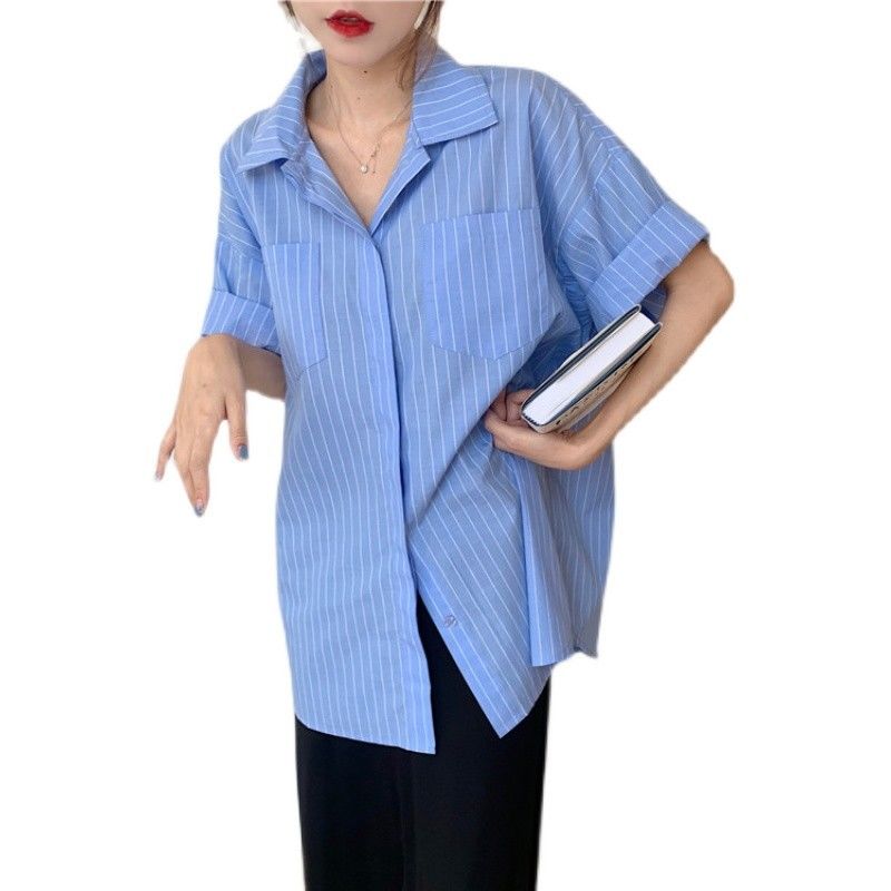 Áo Sơ Mi Sọc Tay Ngắn Thời Trang Dành Cho Nữ