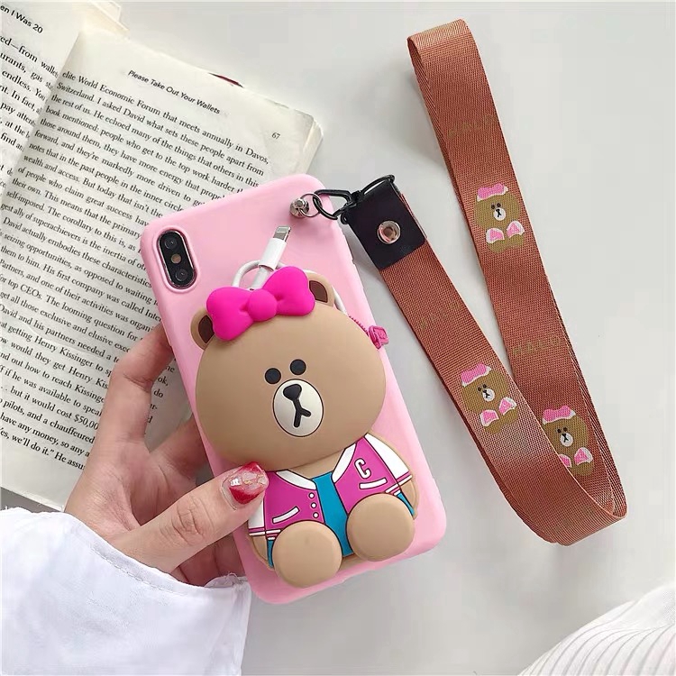 DIY Ốp lưng Samsung S6 S7 edge Note8 Note9 Note10 Plus Phone Case 3D Silicone Cartoon Coin Purse Lanyard TPU Soft Cover