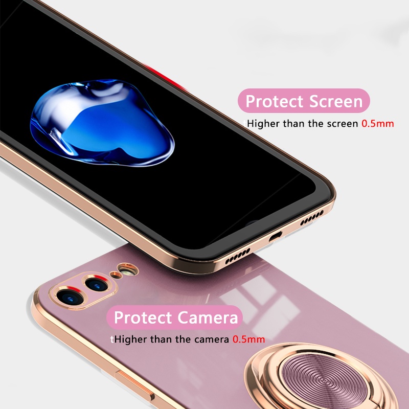 Mạ Vàng Ốp Lưng iPhone 7 Plus 8 SE Hộp đựng Giá đỡ Nhẫn Xoay 360 Glitter Chân đế Mỏng Mềm Máy ảnh Có Vỏ Bảo Vệ
