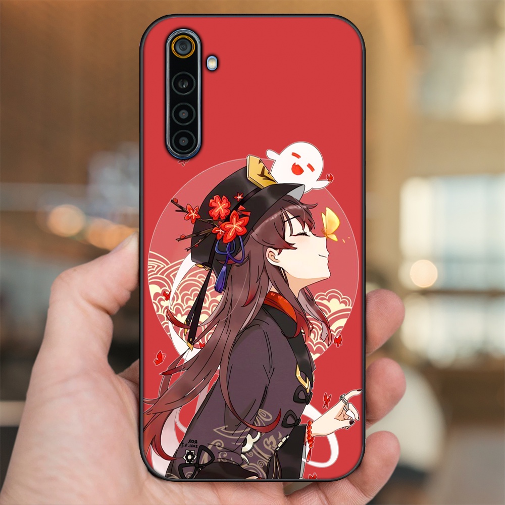 Ốp lưng Realme 6, 6 Pro viền đen in hình Hutao Genshin Impact