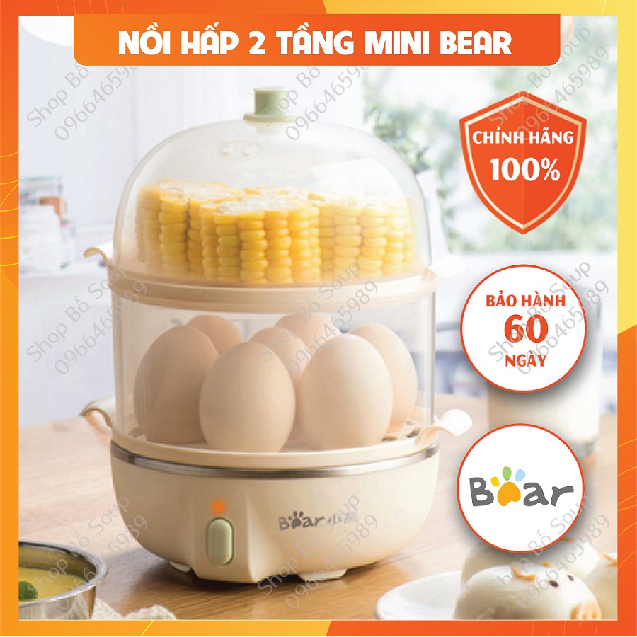 Nồi Hấp Mini 2 Tầng Bear Có Chế Độ Tự Ngắt, Nồi Dùng Cho Bé Ăn Dặm BLW