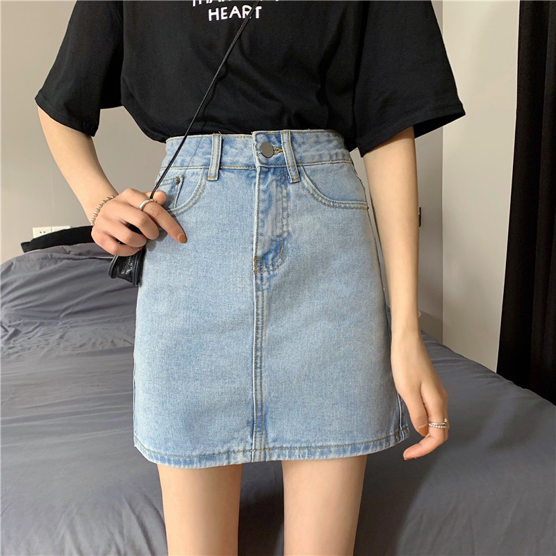 Chân Váy Denim Lưng Cao Màu Sáng Có Size Lớn Thời Trang Dành Cho Nữ