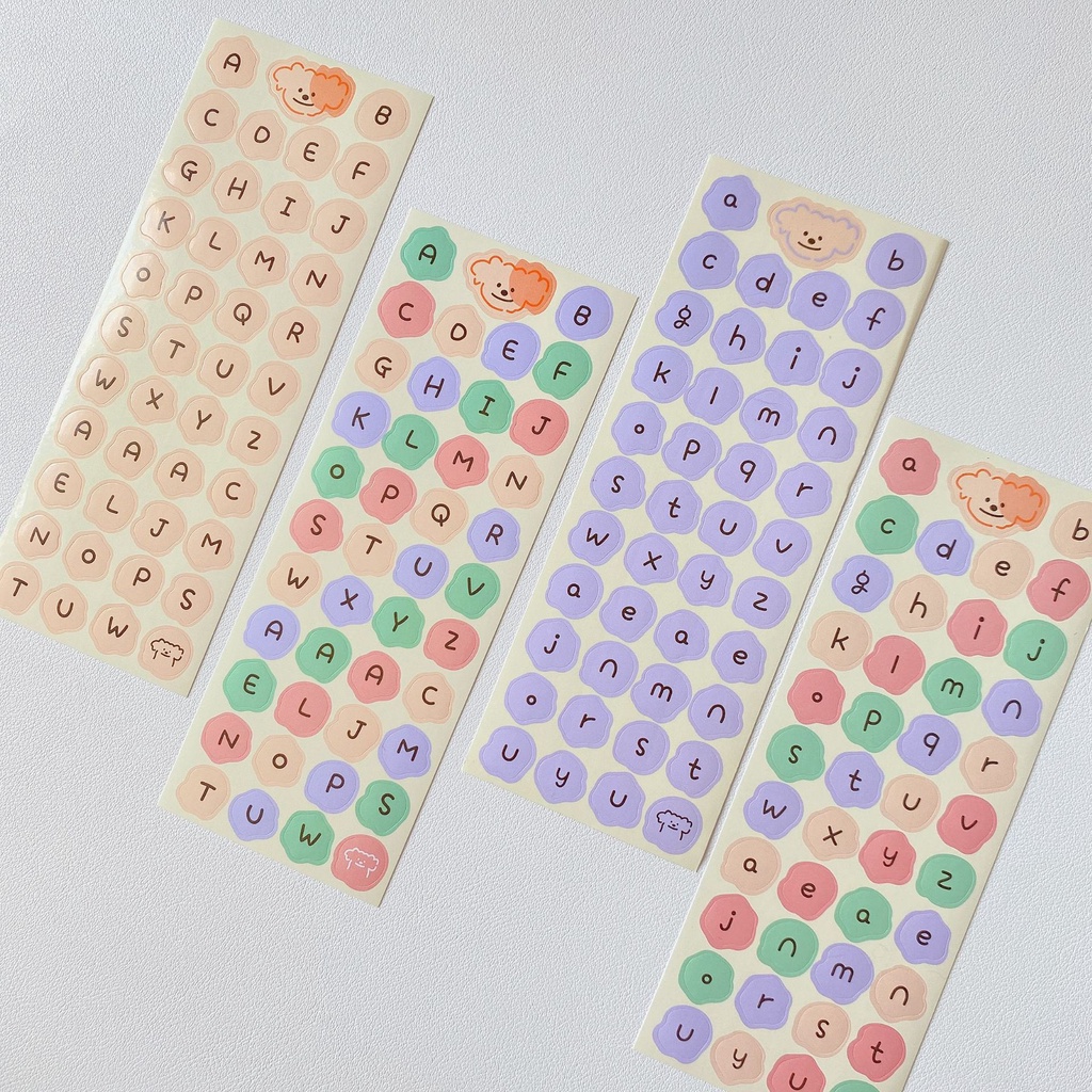 Sticker bảng chữ cái màu Pastel trang trí thiệp, sổ tay- Gấu Xám House