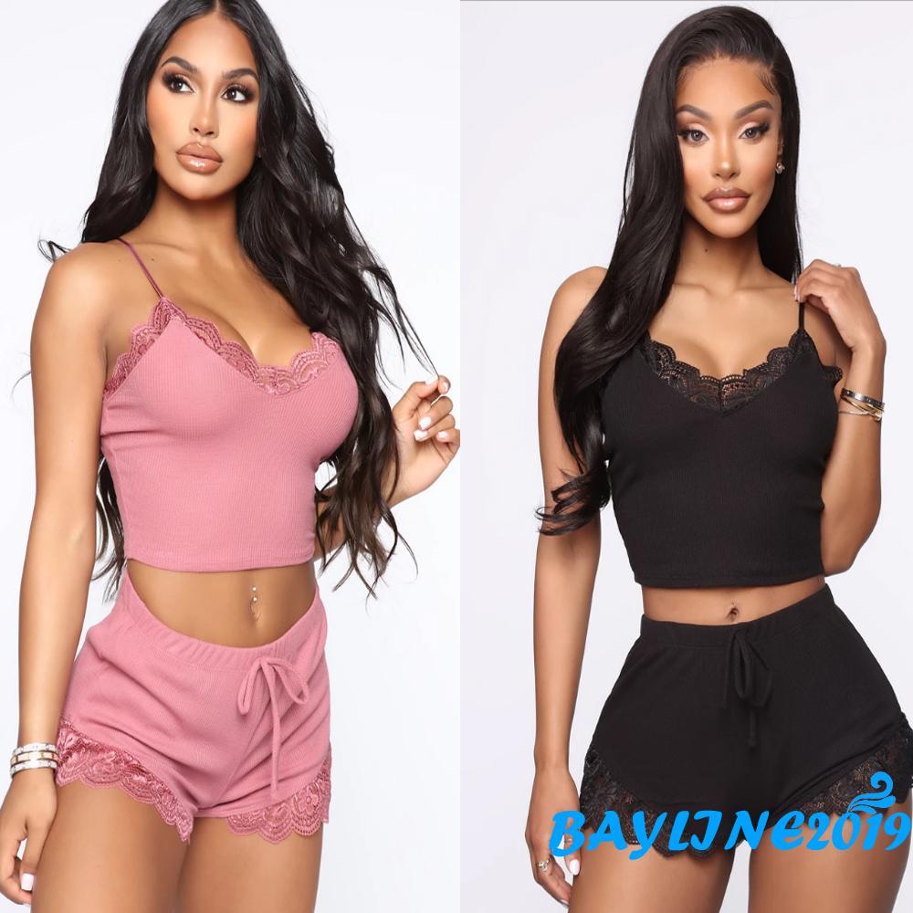 Set Đồ Ngủ Ngắn Màu Trơn Gợi Cảm Cho Nữ