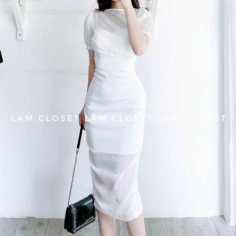 Đầm trắng ôm body phom suông tay bồng MITRIE | BigBuy360 - bigbuy360.vn