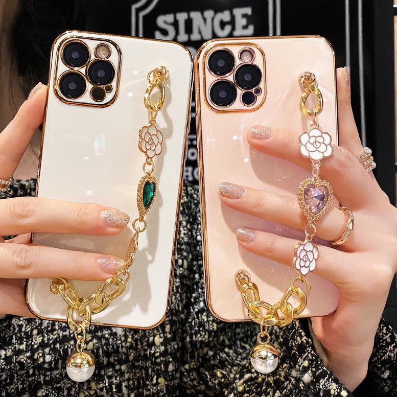 Ốp Điện Thoại Dẻo Tráng Gương Họa Tiết Hoa & Dây Đeo Cho Apple iPhone 13 12 11 Pro Max iPhone 7 8 6 6S Plus iPhone 12 13