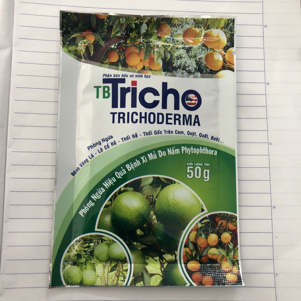 Phân bón hữu cơ vi sinh Tricho Trichoderma 50g ngăn ngừa vàng lá, thối rễ, thối gốc, xì mủ trên cây ăn quả, rau màu