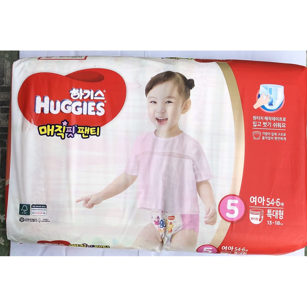 HUGGIES RED HÀN QUỐC - Bỉm tã Quần Bé Gái XL(54+6 miếng) 13-18kg.