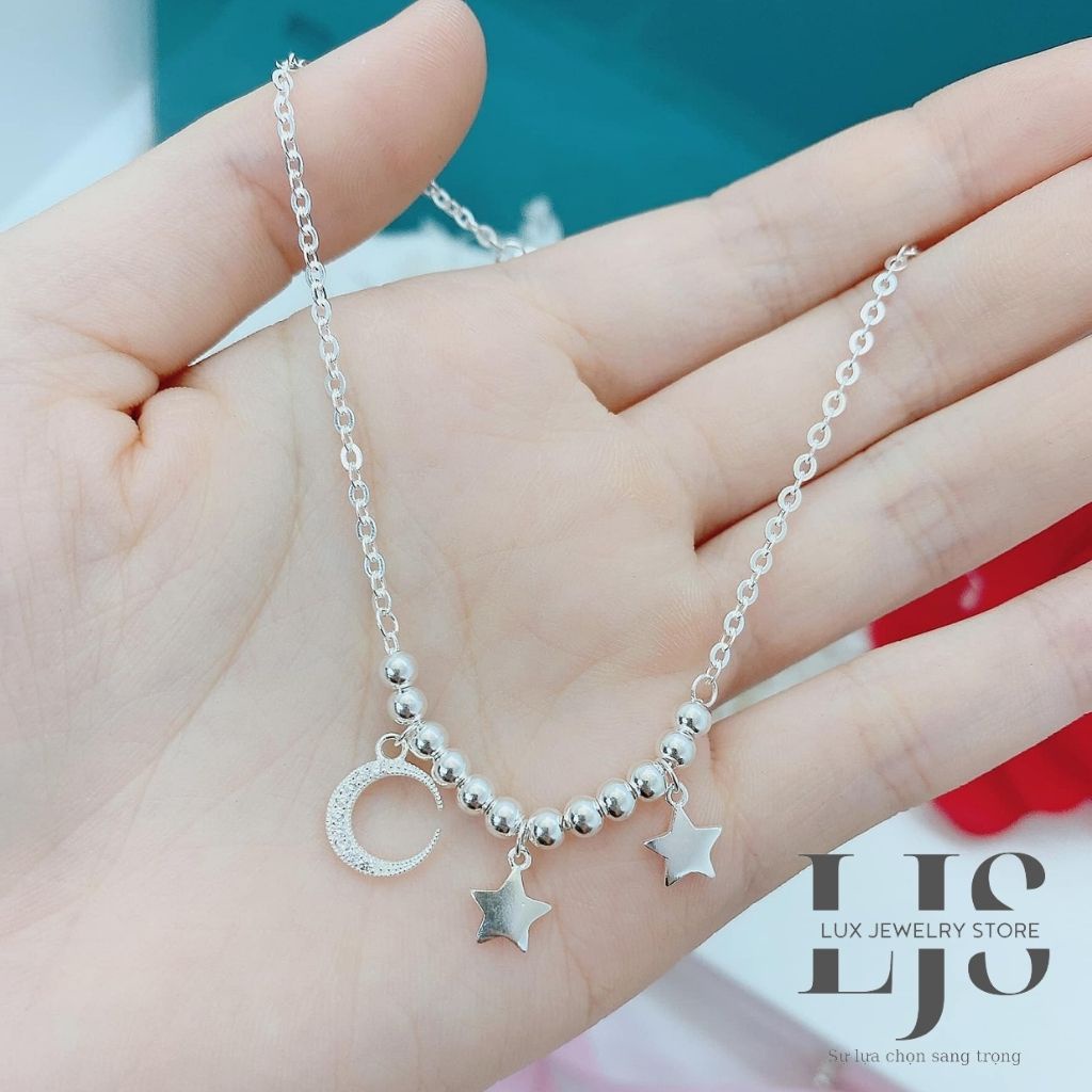 Lắc chân nữ bạc 925 Lux Jewelry, lắc chân bạc nữ hoạ tiết trăng và sao - LUX819