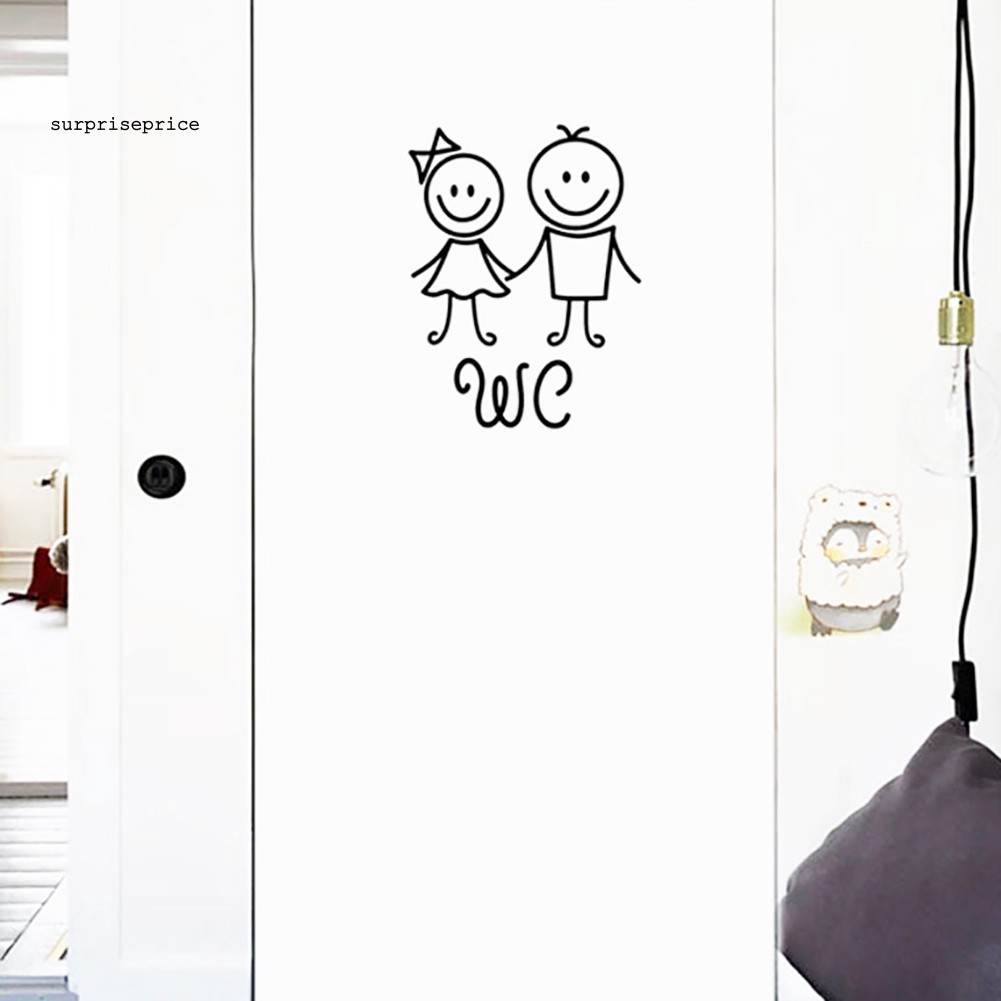 Sticker cửa phòng tắm trang trí hình bé trai và bé gái hoạt hình dễ thương