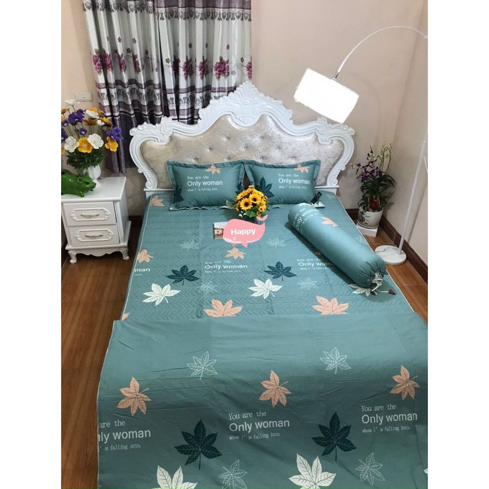 [COMBO RẺ SIÊU CẤP] SET 5 MÓN GA TRẦN BÔNG + CHĂN COTTON LỤA + 2 GỐI CÙNG MÀU BAMBILOO CAO CẤP