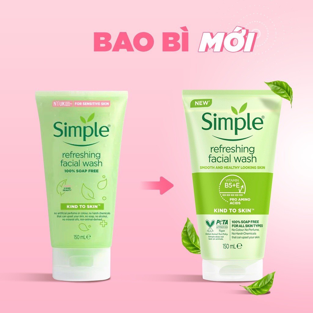 Sữa Rửa Mặt Simple Refreshing Facial Wash Gel CABOUS125 Dạng Gel Làm Sạch Sâu, Dịu Nhẹ Cấp Ẩm Cho Da Nhạy Cảm 150ml