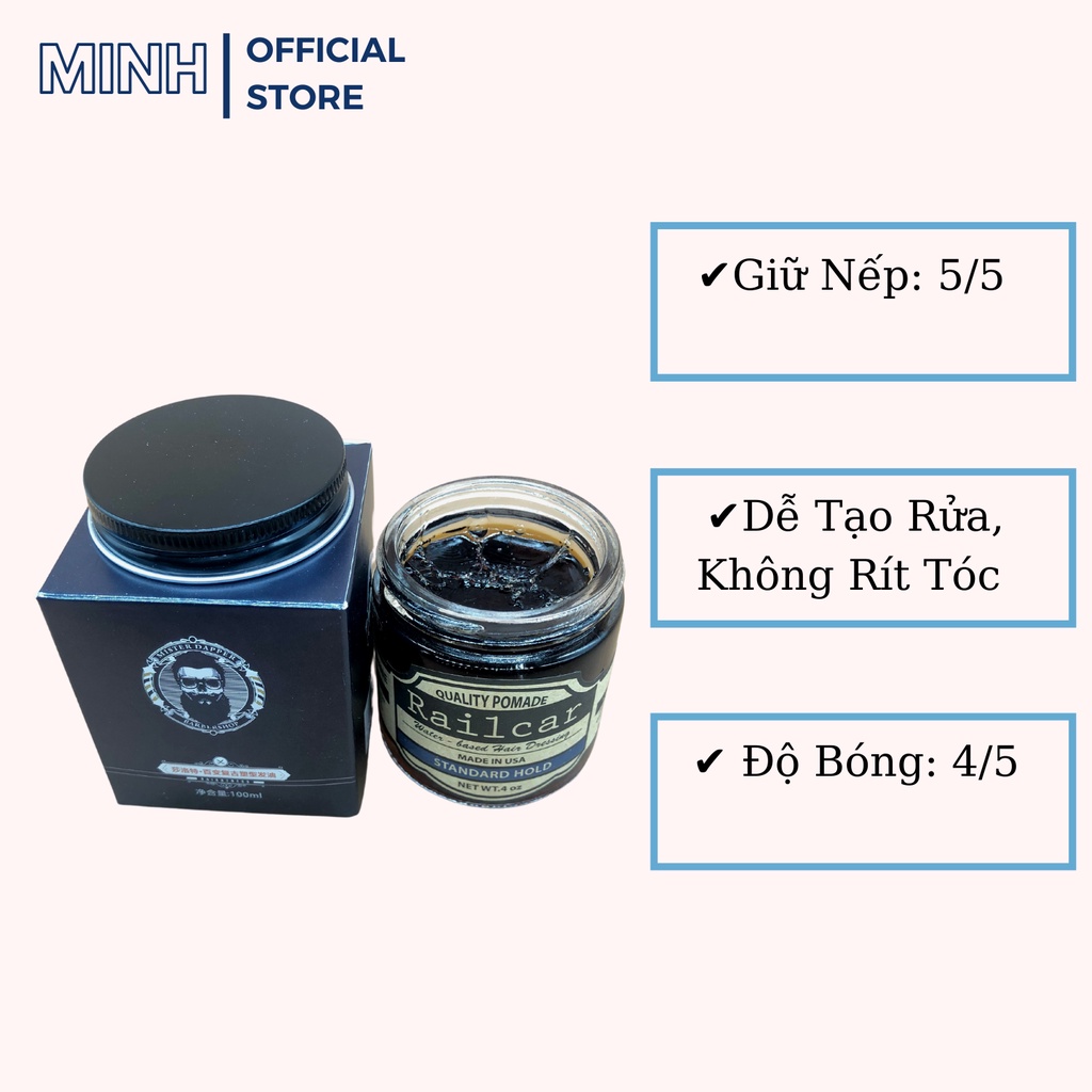 Sáp, Wax vuốt tóc Railcar Quality Pomade 100gr tạo kiểu giữ nếp cho tóc. HÀNG CHÍNH HÃNG .